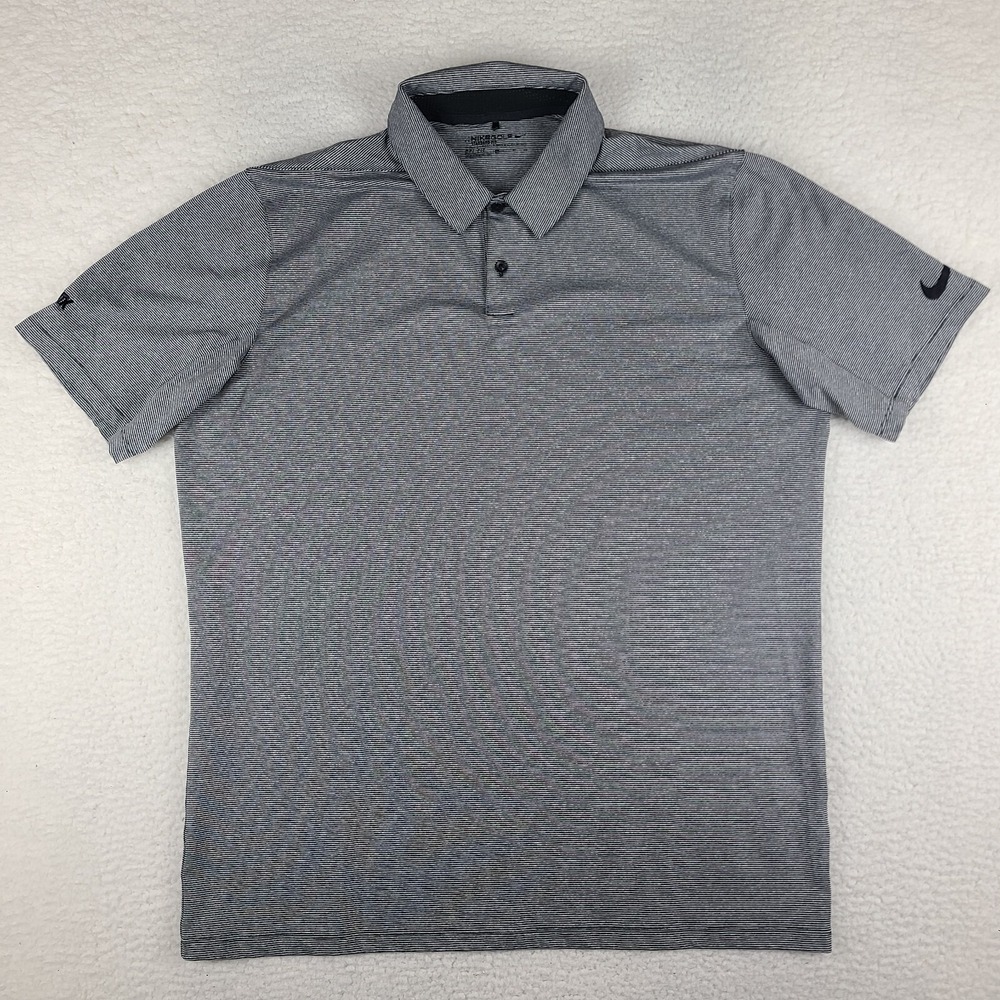 Nike Golf Polo Shirt Mens XL Black Gray Striped Performance Standard Dri Fit